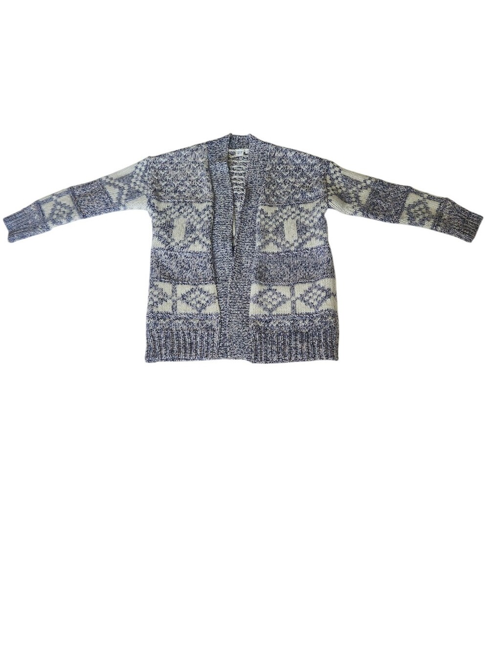 Fair Isle Chunky Knitted Cardigan Cream Purple Violet Fits Size XS S SM - Picture 3 of 10